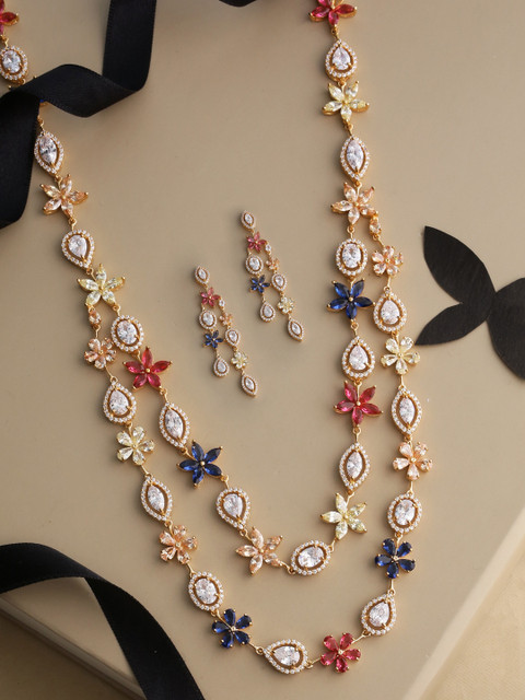 

Tistabene Gold-Plated Red & Blue Stone Studded Layered Jewellery Set