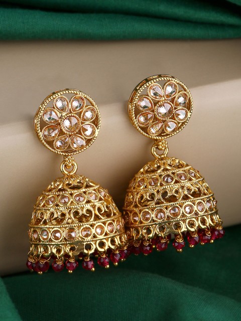

Voylla Gold-Plated & Red Dome Shaped Jhumkas