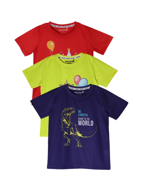 

mezmoda Boys Pack of 3 Printed Round Neck T-shirts, Navy blue