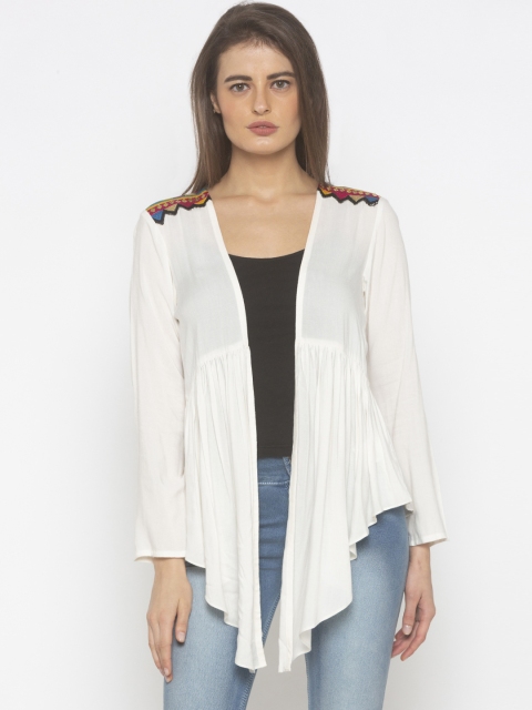 Iti Women Off-White Solid Open Front Shrug