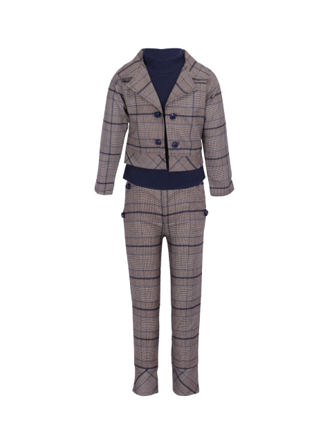 

CUTECUMBER Girls Grey & Navy Blue Ribbed Checked Co-Ords Set