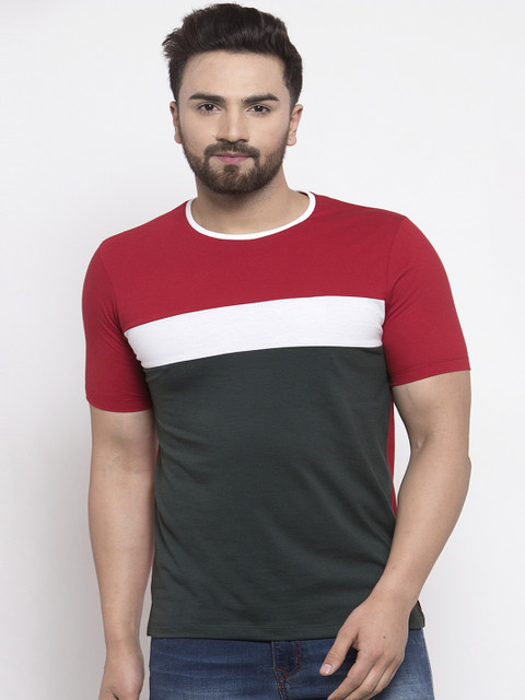 

Kalt Men Red & Green Colourblocked Round Neck T-shirt