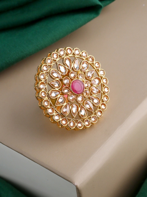 

Voylla Women Pink Gold-Plated Handcrafted Adjustable Ring