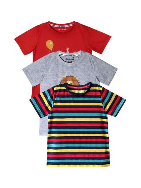 

mezmoda Boys Pack of 3 Printed Round Neck T-shirts, Red