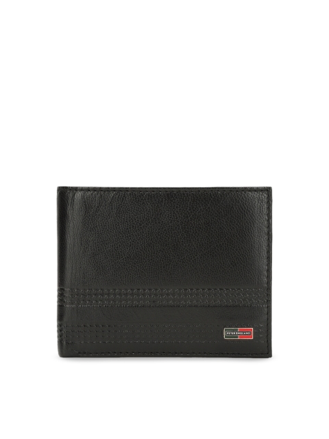 

Peter England Men Black Textured Two Fold Leather Wallet