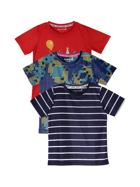 mezmoda Boys Pack of 3 Round Neck T-shirts, Navy blue