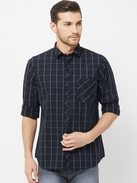 

Solemio Men Navy Blue & White Regular Fit Checked Casual Shirt