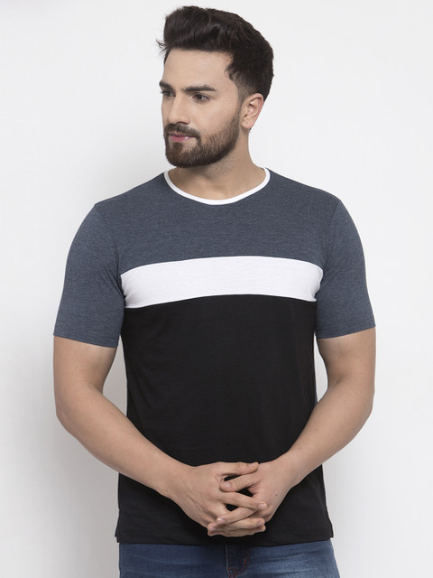 

Kalt Men Black & Grey Colourblocked Round Neck T-shirt