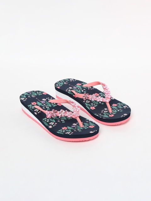 

Fame Forever by Lifestyle Girls Pink & Navy Blue Embellished Thong Flip-Flops