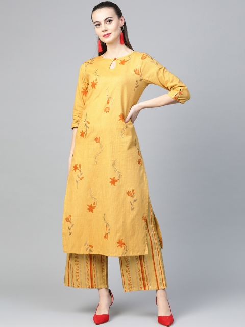 

Yuris Women Mustard Yellow & Orange Printed Kurta with Palazzos