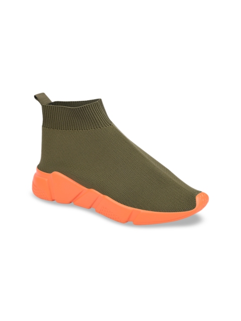 

URBANE Women Olive Green Solid Textile High-Top Slip-On Sneakers