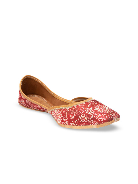

Jivaana Women Red Printed Leather Mojaris
