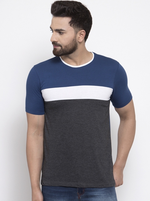 

Kalt Men Blue & Grey Colourblocked Round Neck T-shirt