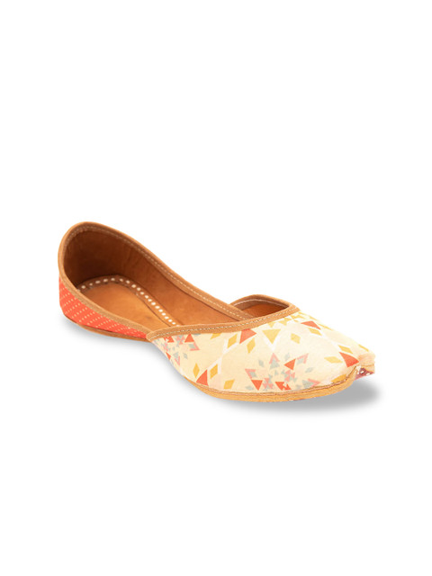 

Jivaana Women Yellow Printed Leather Mojaris