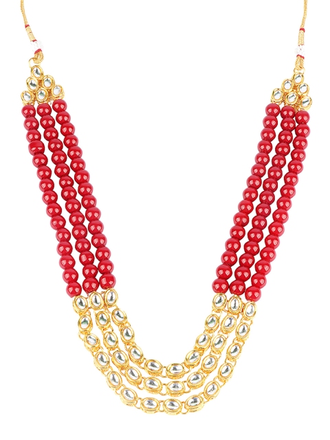 

Fabstreet Gold-Plated Red & White Kundan Studded Beaded Handcrafted Jewellery Set