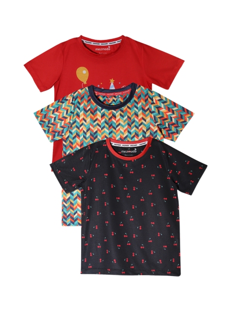 

mezmoda Boys Black Pack of 3 Printed Round Neck T-shirts