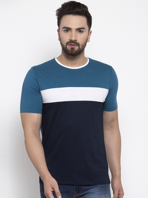 

Kalt Men Navy Blue Colourblocked Round Neck T-shirt