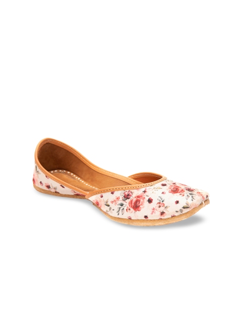 

Jivaana Women White Printed Leather Mojaris