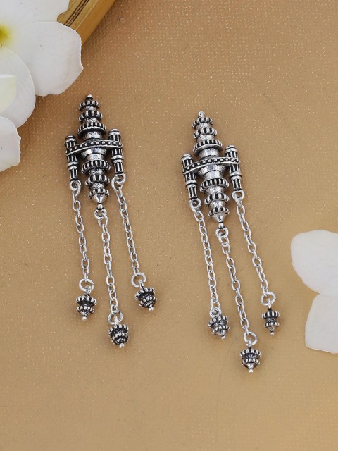 

Voylla Silver-Toned Contemporary Drop Earrings