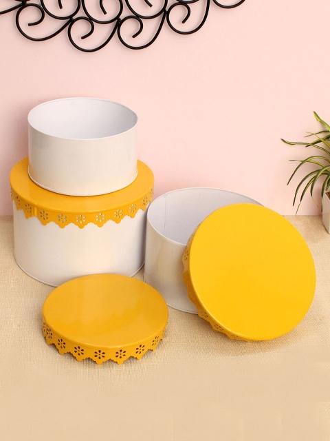 

Home Sparkle Set of 3 White & Yellow Solid Storage Boxes