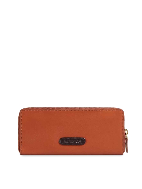 

Hidesign Women Tan Brown Striped Leather Zip Around Wallet