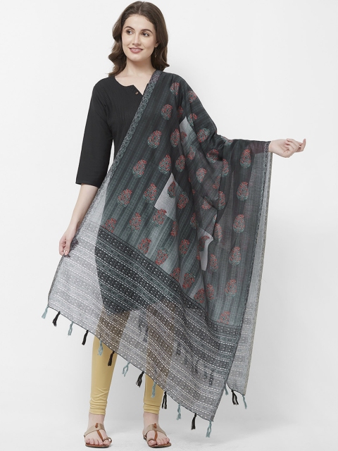 

Faserz Charcoal Grey & Red Printed Dupatta