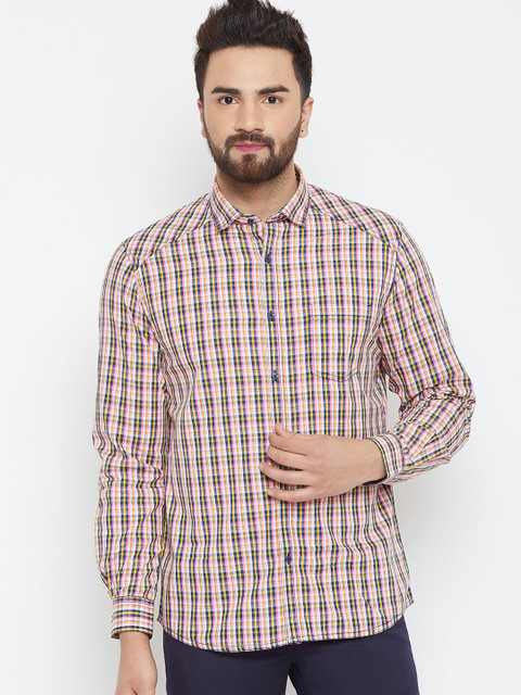 

Canary London Men Pink & Blue Slim Fit Checked Casual Shirt