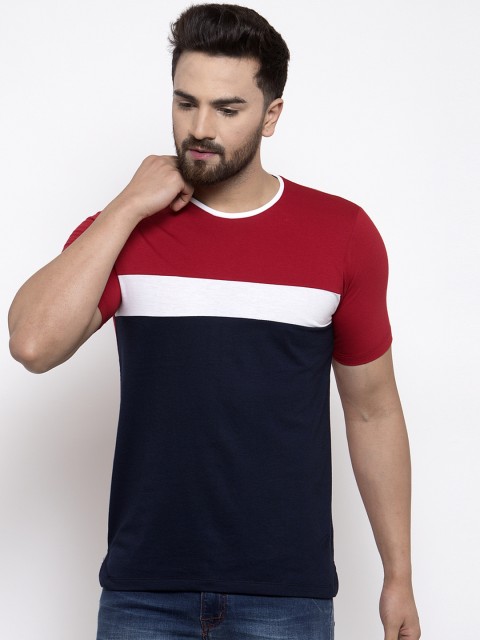 

Kalt Men Red Colourblocked Round Neck T-shirt