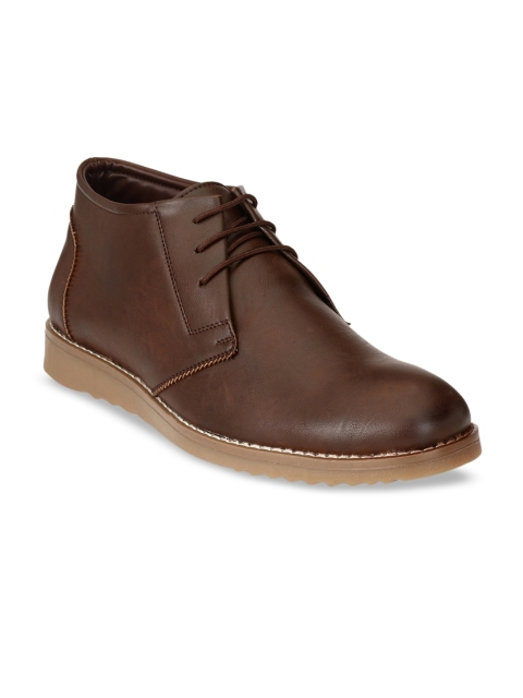 

Azzaro Black Men Brown Solid Synthetic Leather Mid-Top Flat Boots