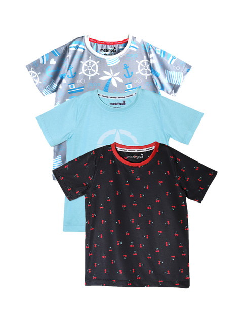 

mezmoda Boys Pack of 3 Printed Round Neck T-shirts, Black