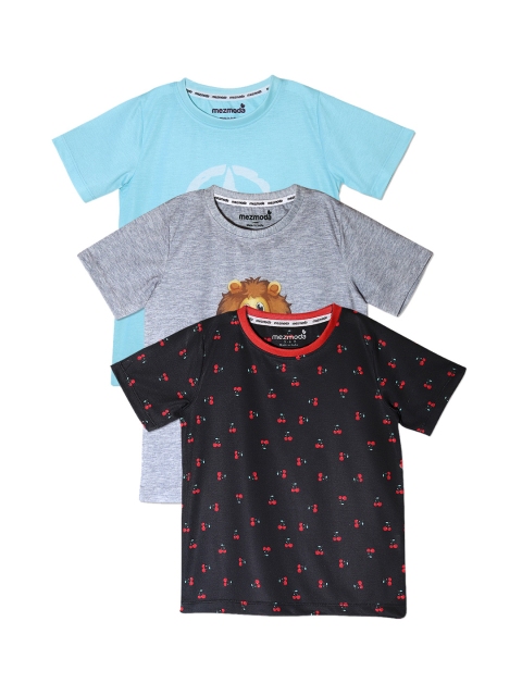

mezmoda Boys Black Pack of 3 Printed Round Neck T-shirts