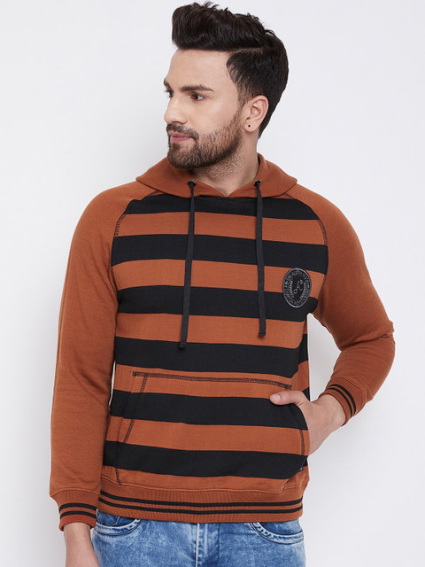 

Austin wood Men Rust & Black Striped Hooded Sweatshirt