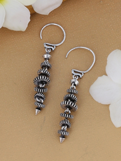 

Voylla Silver-Plated Contemporary Oxidised Drop Earrings
