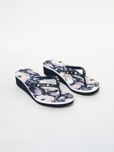 

Ginger by Lifestyle Women Navy Blue & White Floral Print Heeled Thong Flip-Flops