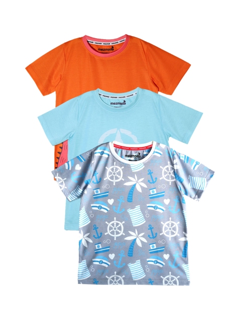

mezmoda Boys Pack of 3 Printed Round Neck T-shirts, Grey