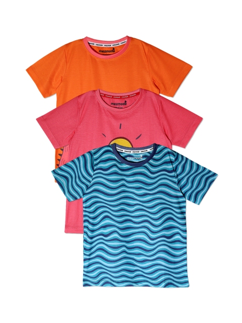 

mezmoda Boys Pack of 3 Printed Round Neck T-shirts, Navy blue