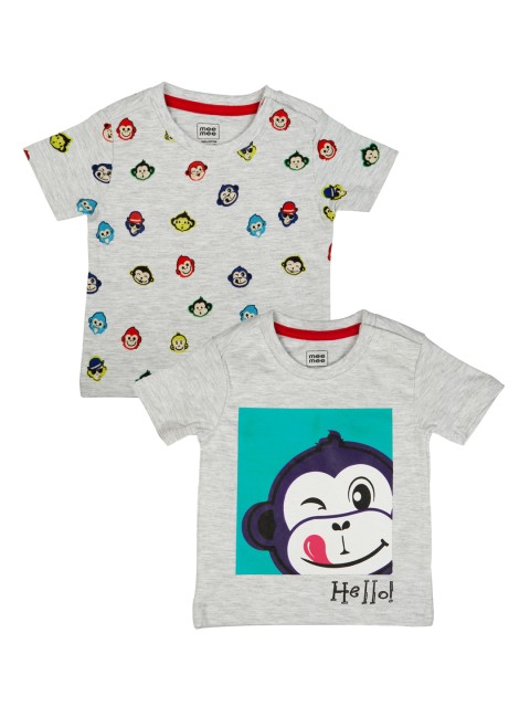 

MeeMee Kids Pack of 2 Printed Round Neck T-shirts, Grey