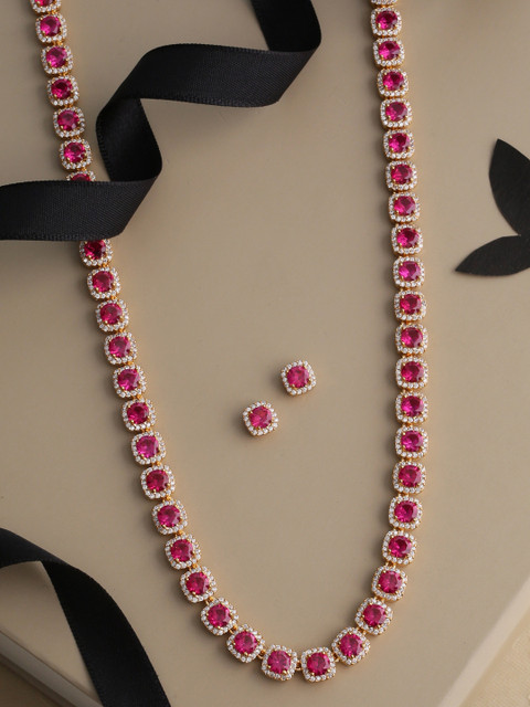 

Tistabene Gold-Plated Pink & White AD-Studded Jewellery Set