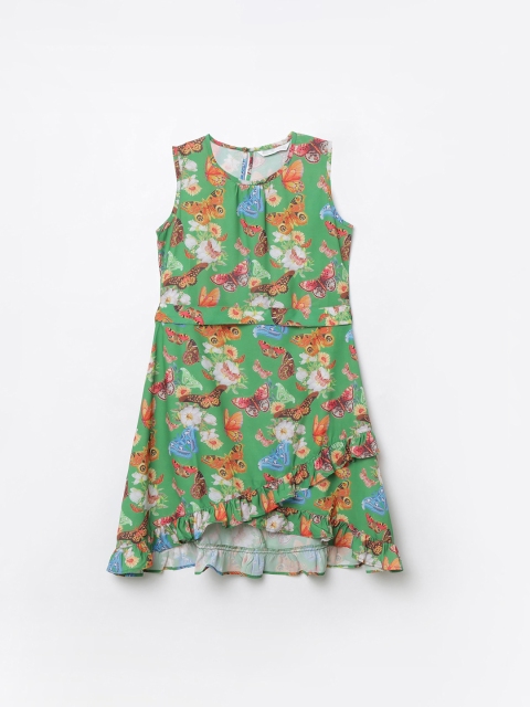 

Bossini Girls Green & Brown Printed A-Line Dress