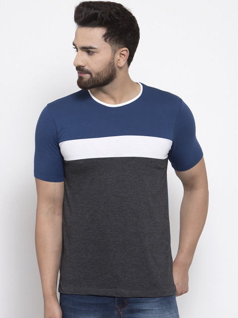 

Kalt Men Blue Colourblocked Round Neck T-shirt