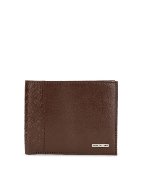 

Peter England Men Brown Textured Two Fold Leather Wallet