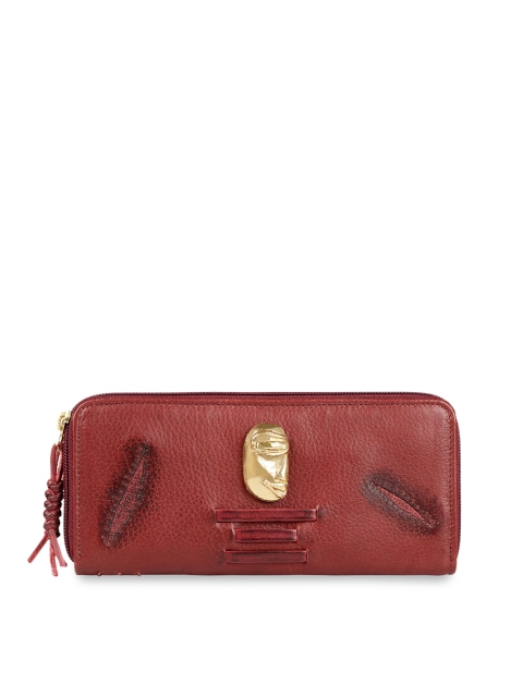 

Hidesign Women Maroon Textured Leather Zip Around Wallet