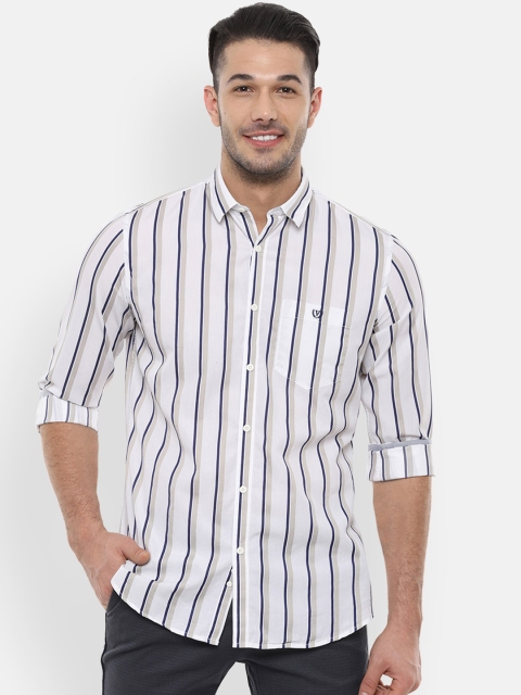 

Van Heusen Sport Men White & Navy Blue Slim Fit Striped Casual Shirt