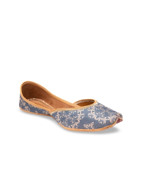 

Jivaana Women Blue Printed Leather Mojaris