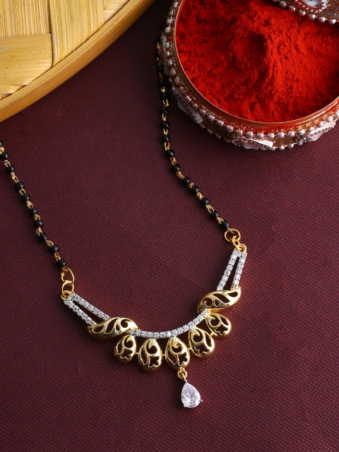

Voylla Gold-Plated & Black Beaded CZ-Studded Mangalsutra