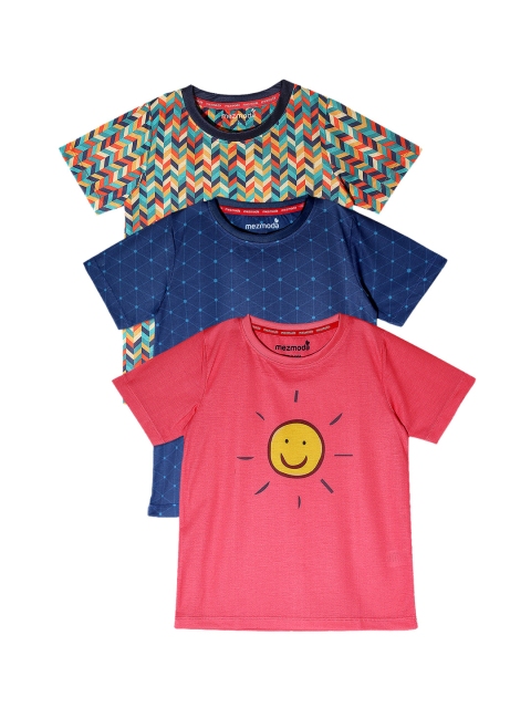 

mezmoda Boys Pack of 3 Printed Round Neck T-shirts, Pink