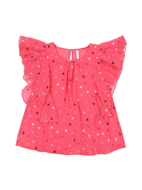 

Pantaloons Junior Girls Coral Pink Printed Top