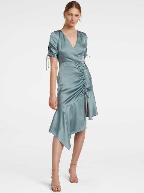 

Forever New Women Sea Green Solid Wrap Dress