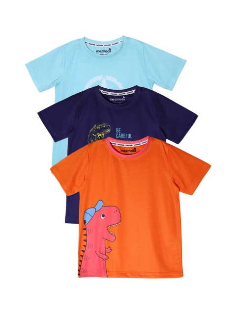 

mezmoda Boys Pack of 3 Printed Round Neck T-shirts, Orange
