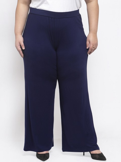 

plusS Women Navy Blue Solid Straight Palazzos